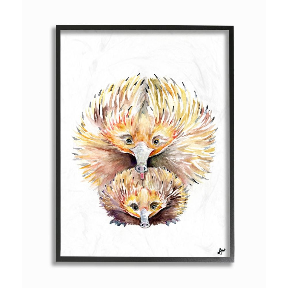 Stupell Industries Cute Echidna Family Animal Watercolor Painting Framed Wall Art by Marc Allante