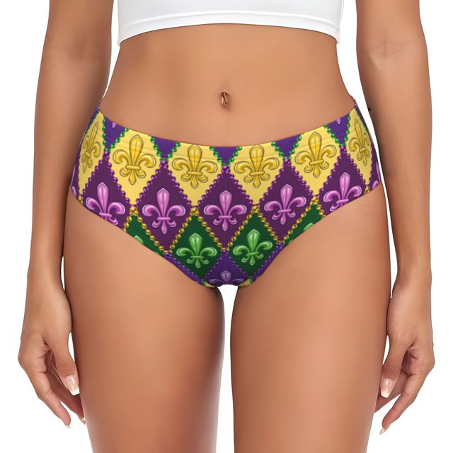Fotbe Mardi Gras4 Calzones Estampados para Mujer – Ropa Interior de Algodón, Cómoda, Suave y Elástica-Large