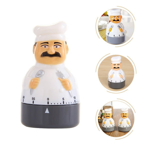 Soimiss White Mechanical Kitchen Timer with Chef Design Loud Countdown Reminder for Home Cooking