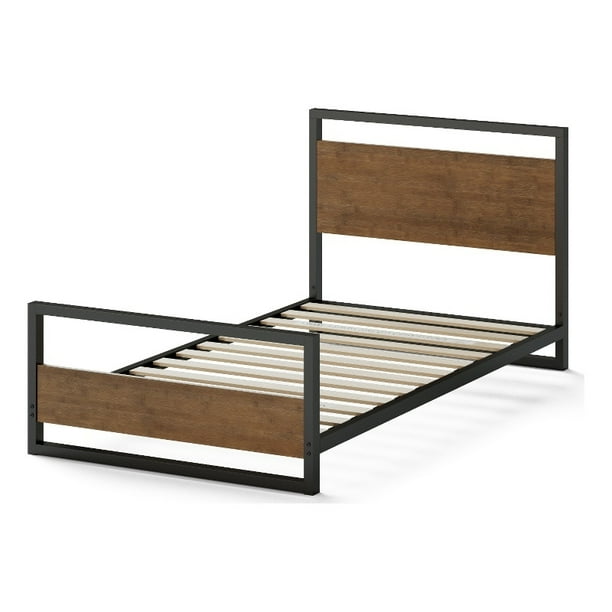 Zinus 38"W Modern Metal and Wood Bed Frame with Headboard in