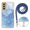 thumbnail image 5 of Case for Samsung Galaxy S21, Adjustable Detachable Crossbody Strap Neck Strap Silicone Bumper Marble Painted TPU Ultra Thin Shockproof Protective Phone Case Cover for Galaxy S21, Blue, 5 of 7