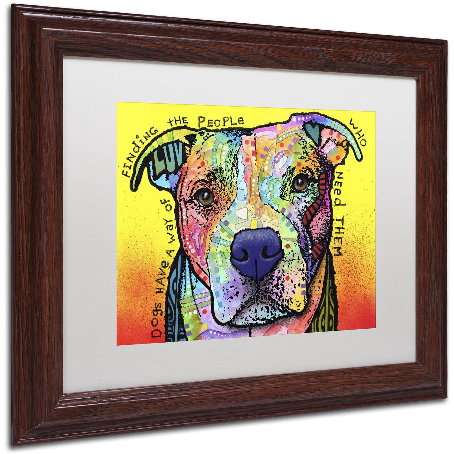 Trademark Fine Art 'Dogs Have A Way' Canvas Art by Dean Russo, White Matte, Wood Frame