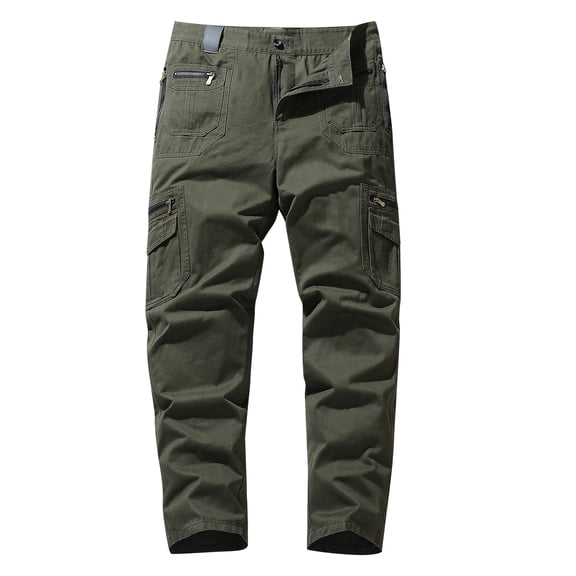 Elvqul Mens Cargo Pants Big and Tall Pockets Cotton Army Green Zipper Mens Pants Pants