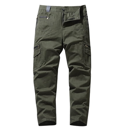Elvqul Mens Cargo Pants Big and Tall Pockets Cotton Army Green Zipper Mens Pants Pants