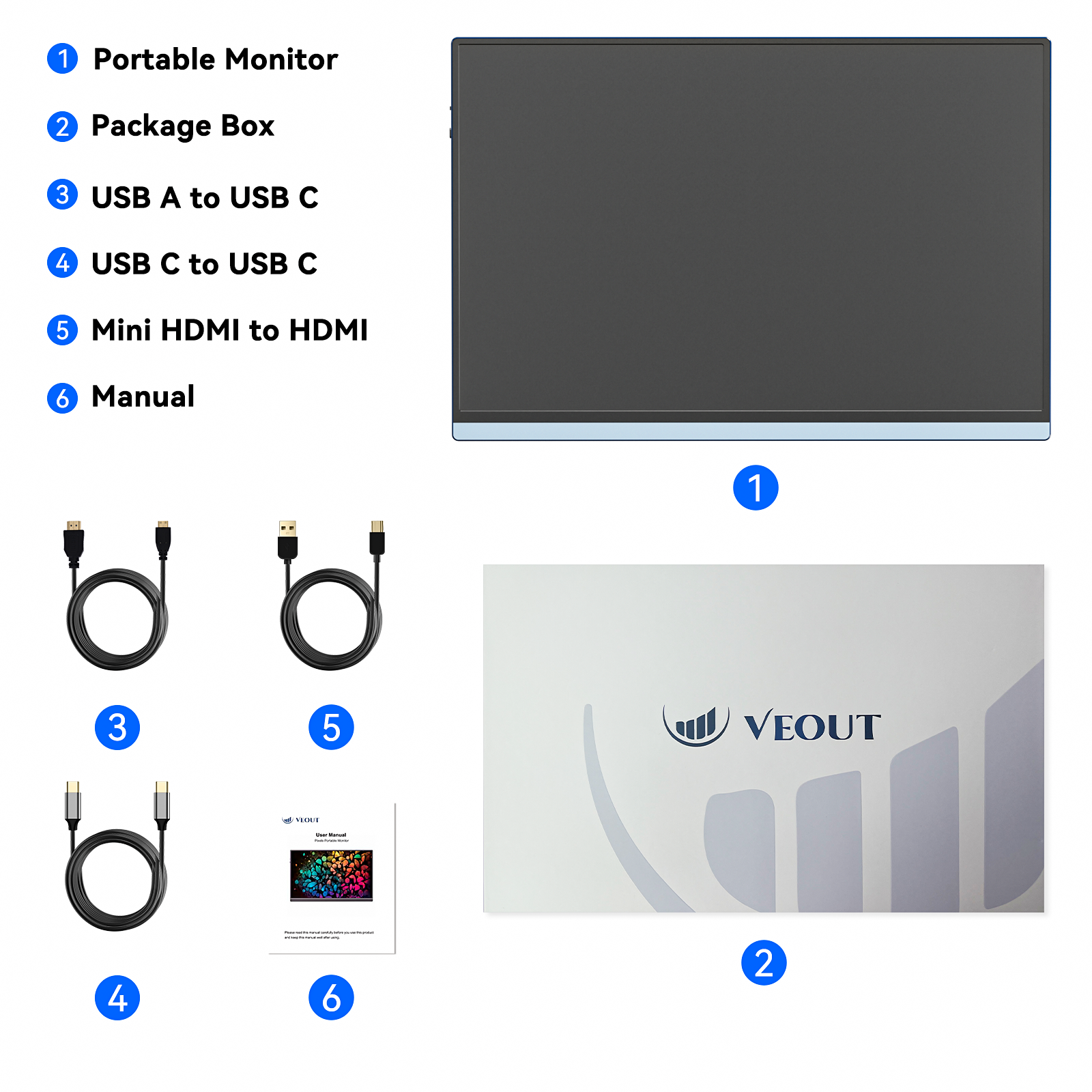 16 Inch Portable Monitor for Laptop, 1920x1200P Ultra-Slim FHD IPS 16:10 External Display, 100% sRGB Aluminum Stand, USB-C/Mini HDMI, Use for PC, Phone, Office (Blue)