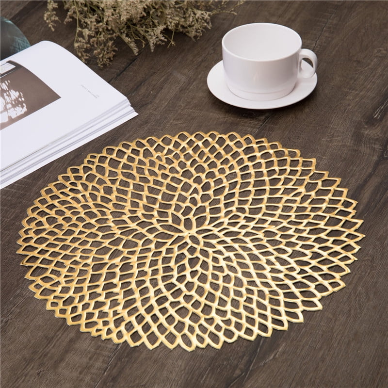 PVC Round Placemat Dining Table Tea Cup Mug Coaster Hollowed-out 15inch