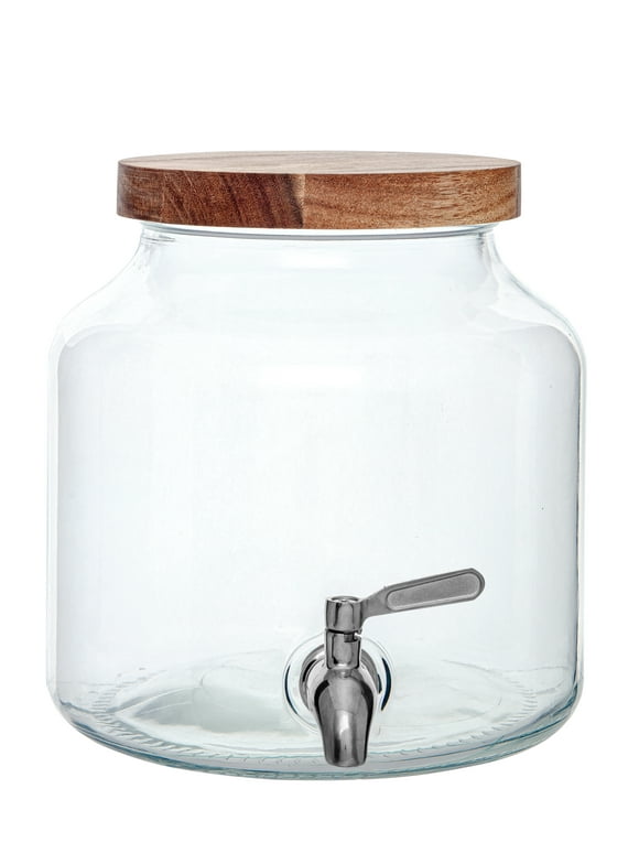 Better Homes and Gardens - Clear Glass 1.5Gal Beverage Dispenser with Natural Acacia Wood Lid