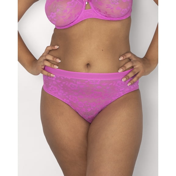 Curvy Couture Women's Plus Size No-Show Lace High Cut Brief Panty