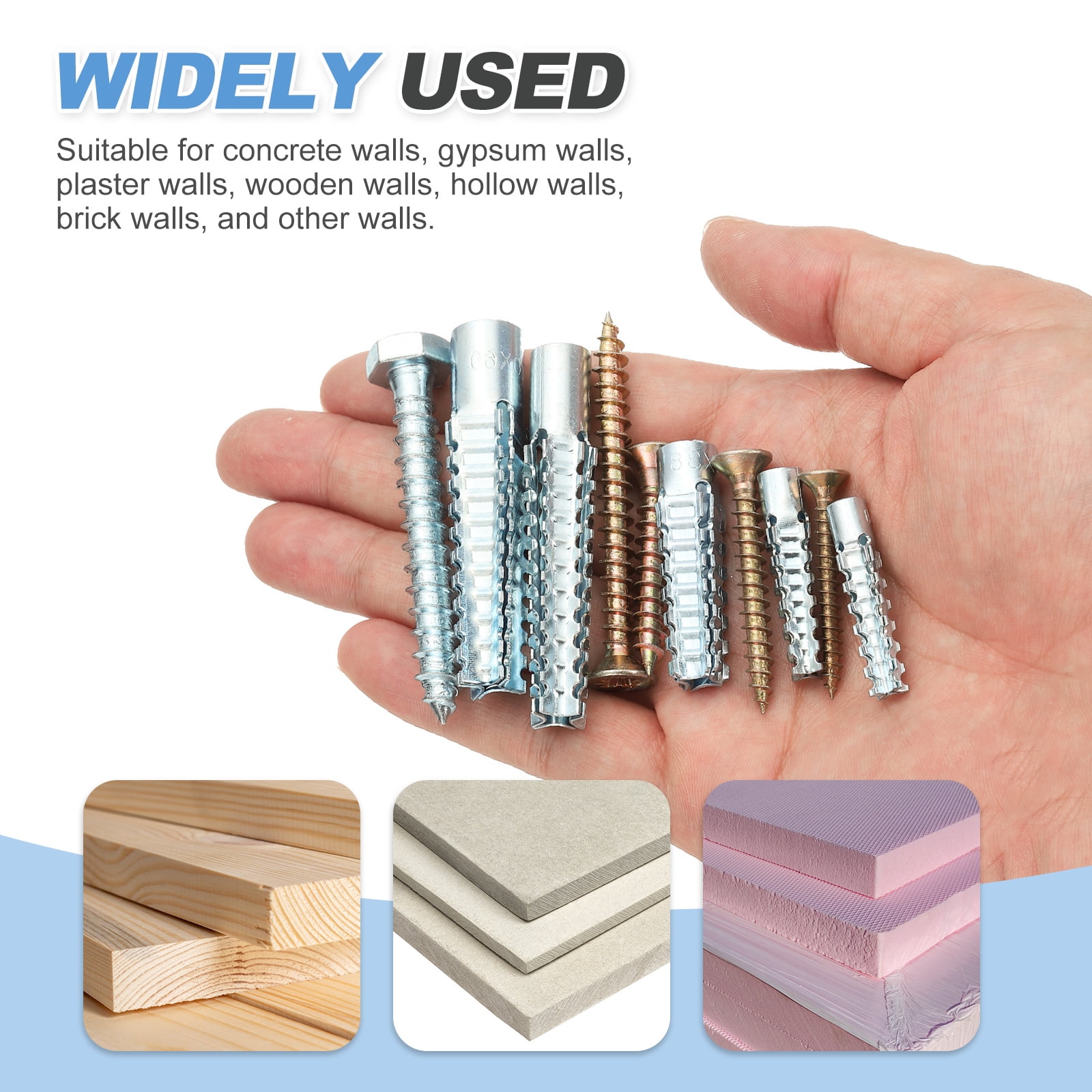 Uxcell 30 Pcs Drywall Hollow Wall Anchors with Screws, 0.31 x 2.56'' Heavy Duty Steel Wall Anchors Kit, Dry Wall Anchors for Concrete Wall Plaster Wall, Silver