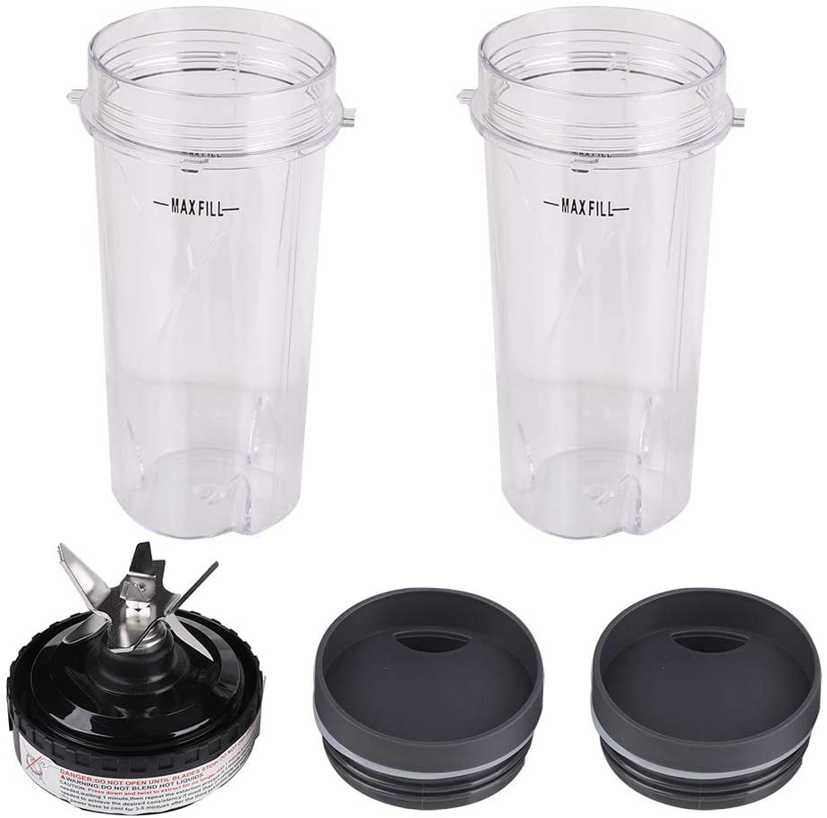 2 Pack 16oz Single Serve Cups with Lid & 6 Fins Blender Blade Assembly,  Replacement Parts for Nutri Ninja Compatible with Nutri Ninja BL660 BL770  BL780 BL740 BL810 BL820 BL830 Professional Blender -