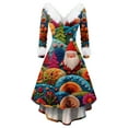 thumbnail image 2 of Christmas Dresses for Women Women's Fashionable V-neck Casual And Form-fitting Christmas Printed Long-sleeved Dress for Holiday Party,Vermilion,2XL, 2 of 5