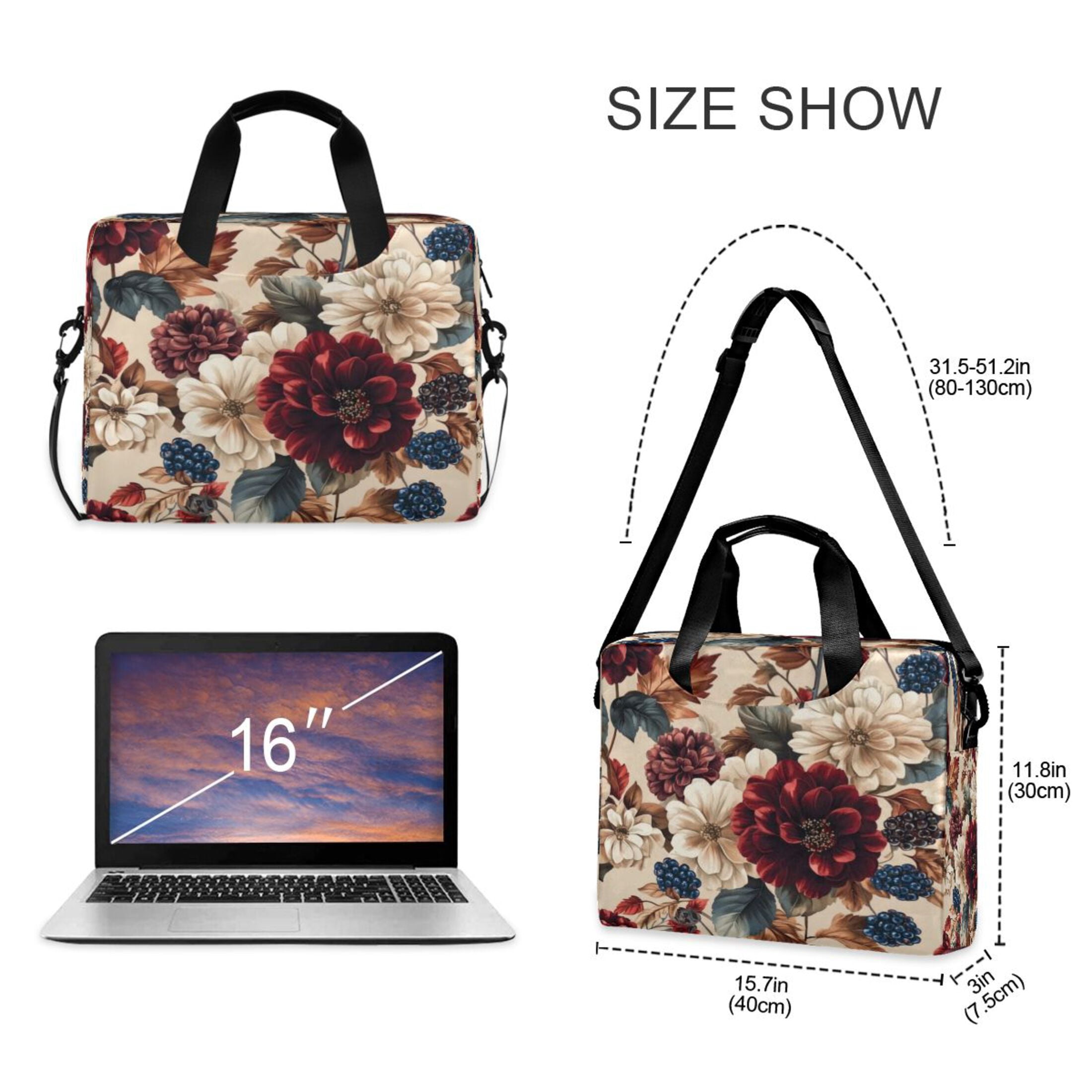 16" Laptop Tote Bag Laptop Sleeve Case Computer Briefcase for Work & Travel Burgundy Hydrangeas