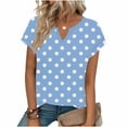 thumbnail image 5 of VEKDONE Womens Polka Dot Print Tops Summer Short Sleeve V-Neck Tshirts Casual Loose Fit Lightweight Pullover Top Fashion Basic Tunics Light Blue S, 5 of 6