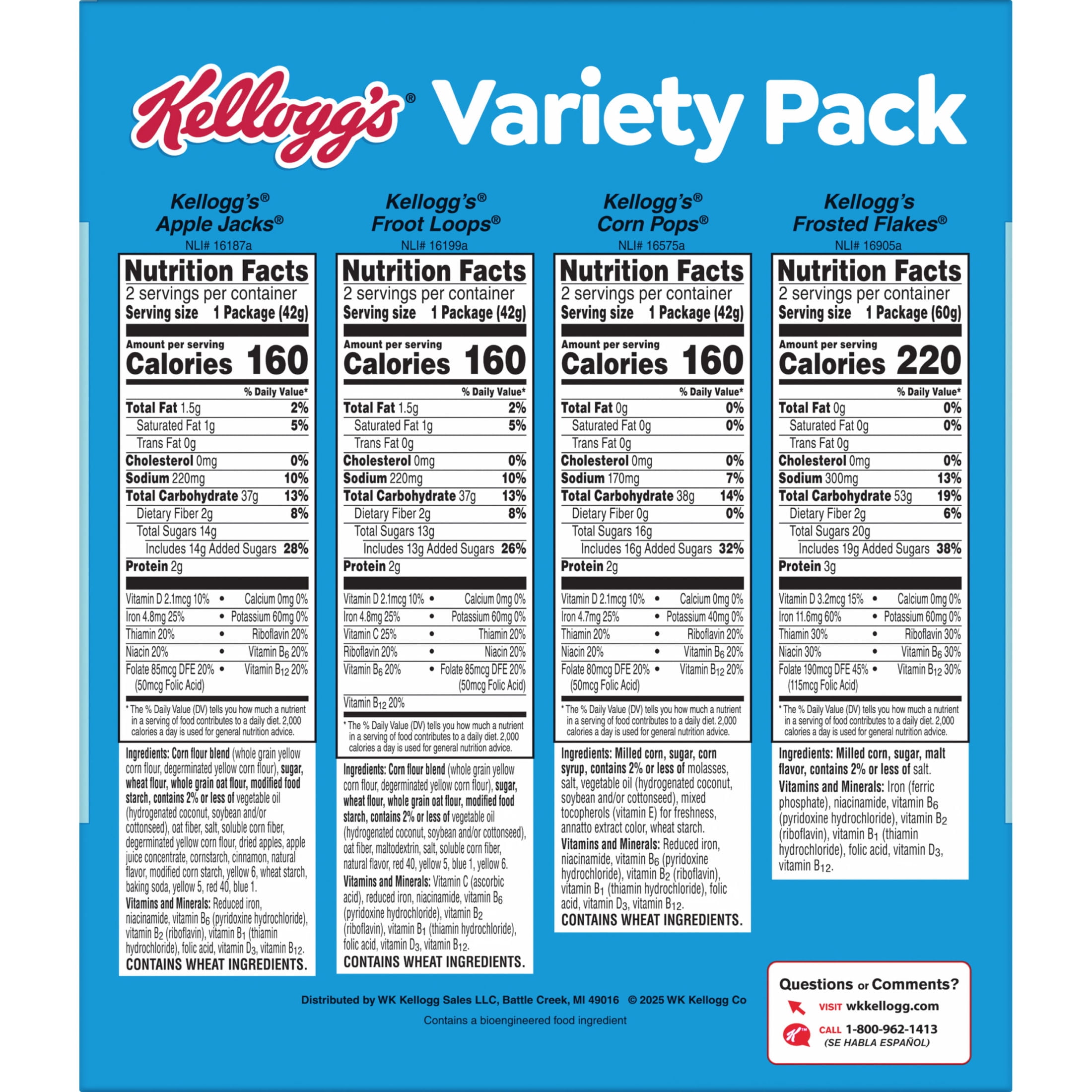 Kellogg's  Variety Pack Breakfast Cereal, 13.2  oz, 8 Count