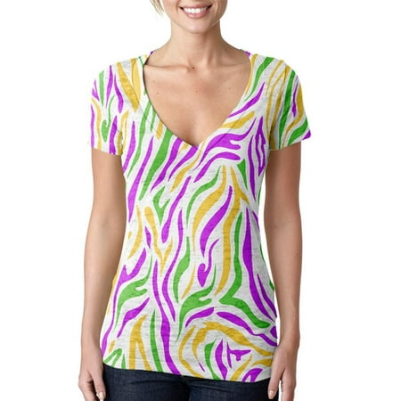 Burnout Zebra - Mardi Gras Zebra Stripes Costume Juniors Burnout V-Neck T-Shirt