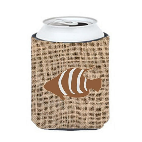 Fish Burlap And Brown Can Or Bottle Hugger