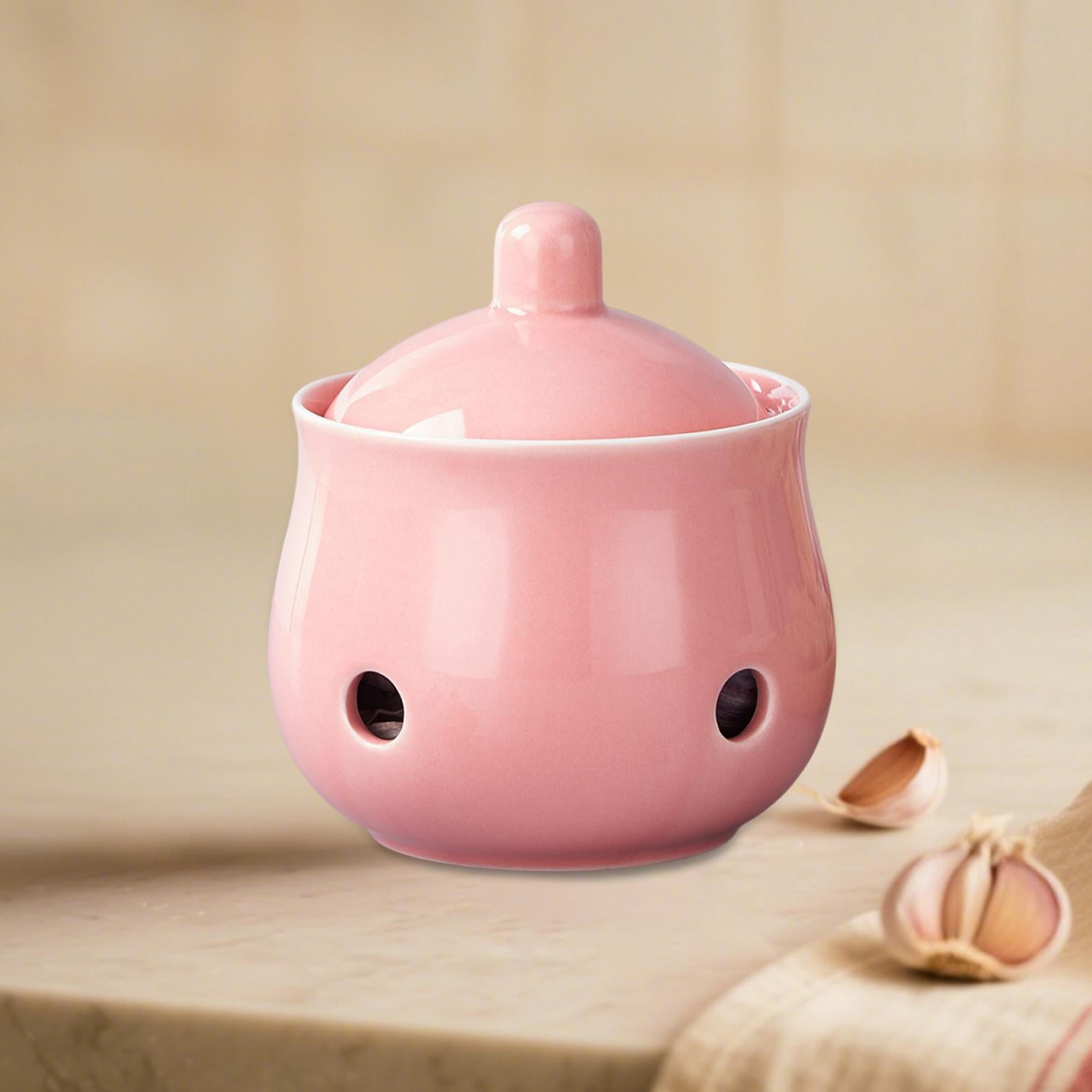 Pot à Ail En Céramique Noir – Récipient Ventilé Pour Conserver Ail, Gingembre, Piments – 350 Ml, 9.5x11.4 Cm - 4