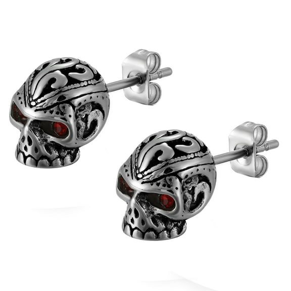 Avaner Men's Gothic Stainless Steel Red Eye Skull Skeleton Halloween Earrings Studs