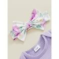 thumbnail image 6 of Suealasg Baby Girl Outfit Newborn Girl 3Pcs Spring Fall Clothes 3 6 9 12 18 Months Infant Long Sleeve Ribbed Romper Flower Print Flare Pants Headband Set, 6 of 7