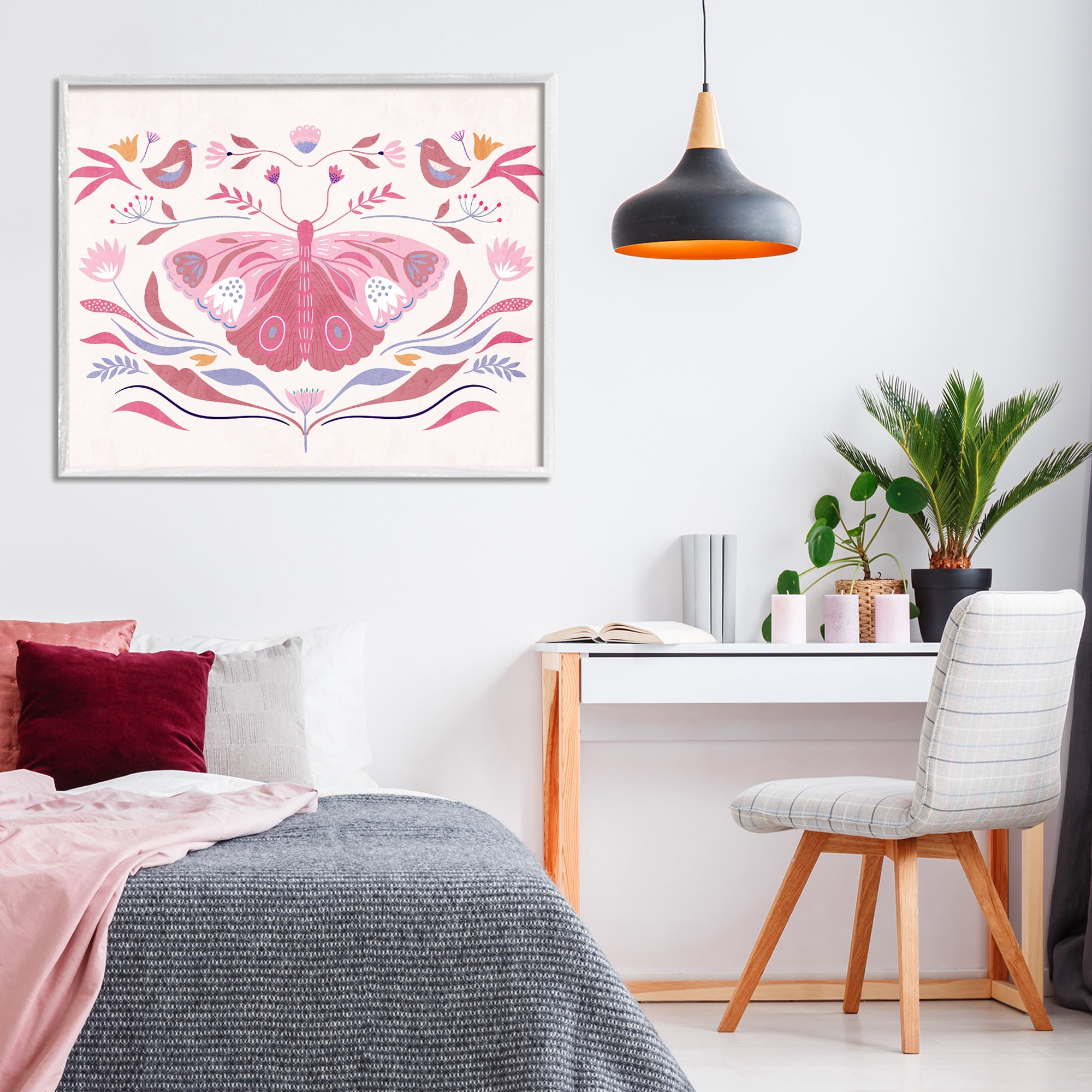 Stupell Industries Pink Boho Butterfly White Framed Giclee Art, design by Kim Allen