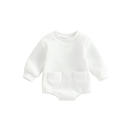 

Amuver Baby Fall Winter Romper Casual Long Sleeve Solid Color Quilted Bodysuit with Pockets