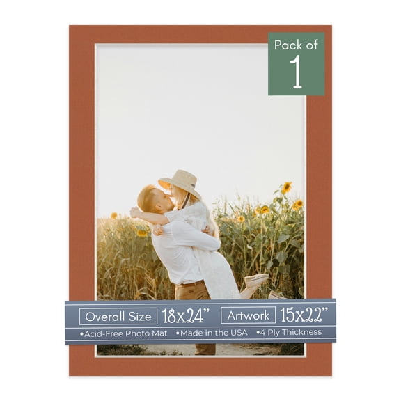 Terra-cotta Red Picture Frame Mat for 18x24 Frames - Fits 15x22 Photos - 1 Mat