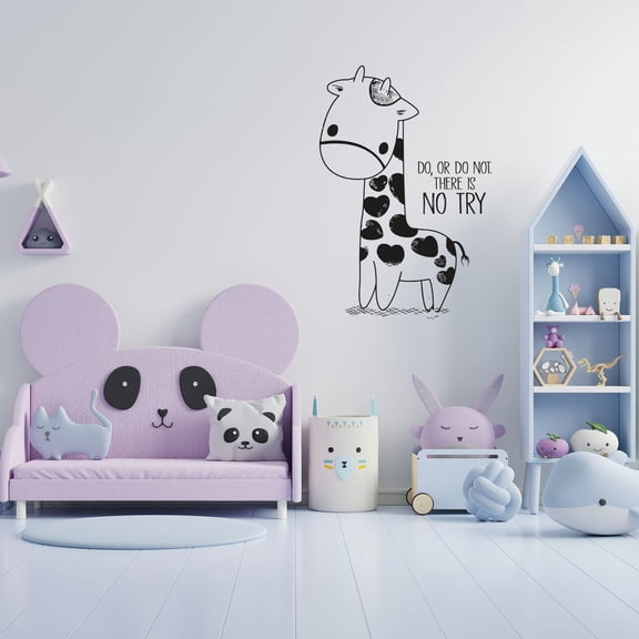 Do Or Do Not There Is No Try Cute Baby Giraffe Heart Patterned Skin Vinyl Wall Sticker Art Decal Boys Girls Kids Room Design Bedroom Nursery KinderHome Decor Stickers Decoration Size (40x24 inch)