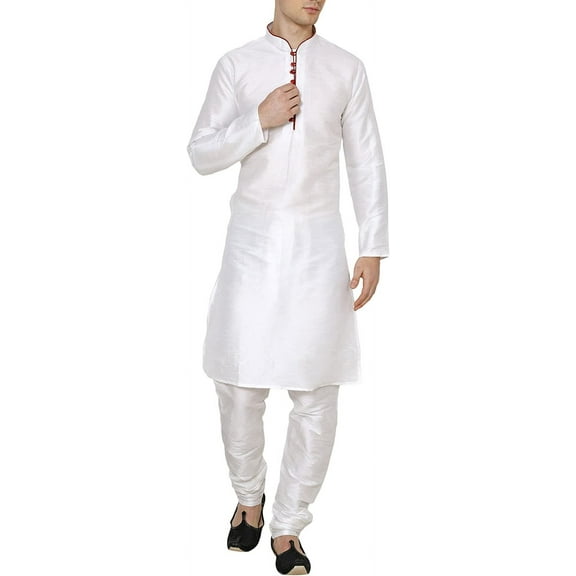 Royal Kurta Men's Silk Blend Loop Button Design Kurta (Only Kurta) (38, White)