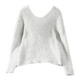 thumbnail image 4 of Arlun Women's off the Shoulder Sweaters Hollow out V-Neck Long Sleeve Knit Pullover Tops Chic Casual Fall Winter Loose Fit Solid Color Elegant Basic Sweater White XL, 4 of 8