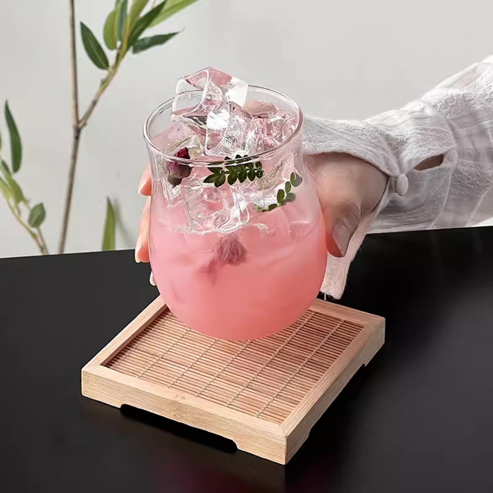 Cute Wine Glasses for Iced Coffee Juice 12oz Tulip Shape Vintage Drinking Glassware  for Iced Coffee Juice Beverage Milk A
