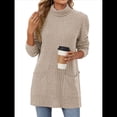 thumbnail image 3 of Camisas de Larga para Mujer, Blusas Túnica Casuales de Cuello Alto Caqui XL, 3 of 10