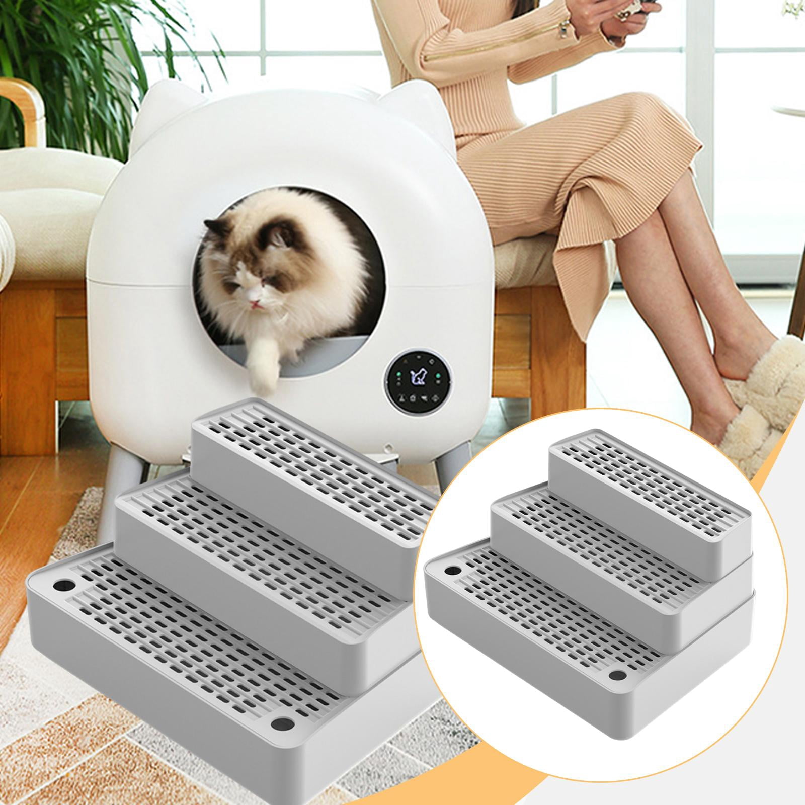 Cat Litter Stair Slope Mat Step Pad with Non Slip Feet for Automatic Litter Boxes and Senior Cats Light Gray