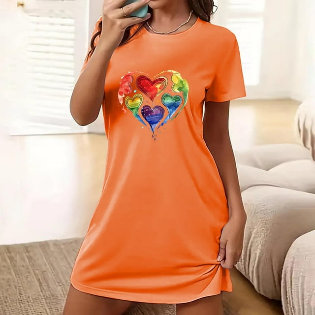 Camisón corto de talla grande para mujer, camisón de manga corta con estampado de pecho a la moda, camisón para mujer