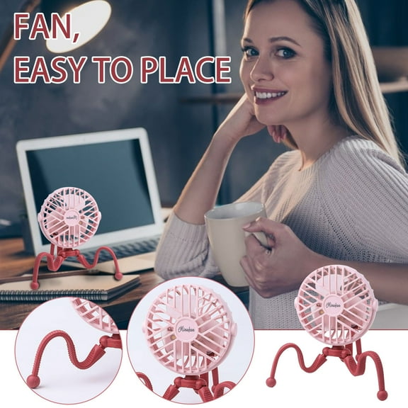 Vacemry 2Pcs USB Desk Fan, Portable Mini Fan with Flexible Tripod Stand, Rechargeable Personal Fan for Office and Travel, Quiet Cooling Fan with Adjustable Angle