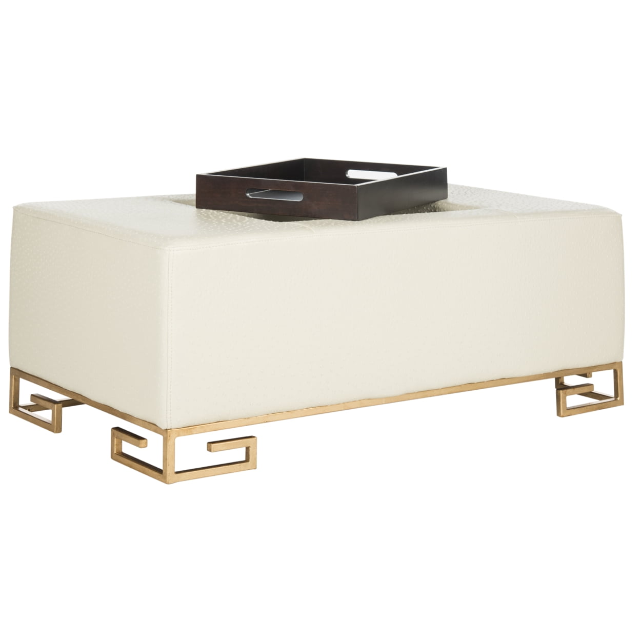 SAFAVIEH Julian Faux Ostrich Tray Ottoman/Coffee Table, Creme/Gold