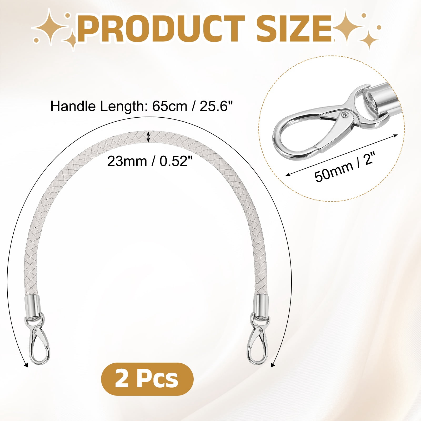 Uxcell 2 Pcs Braided Purse Strap, 65cm 25.6" PU Leather Shoulder Purse Strap for Handbag Bag Handle Replacement for DIY Making Handbag Underarm Bag, Light Gray (Silver Buckle)