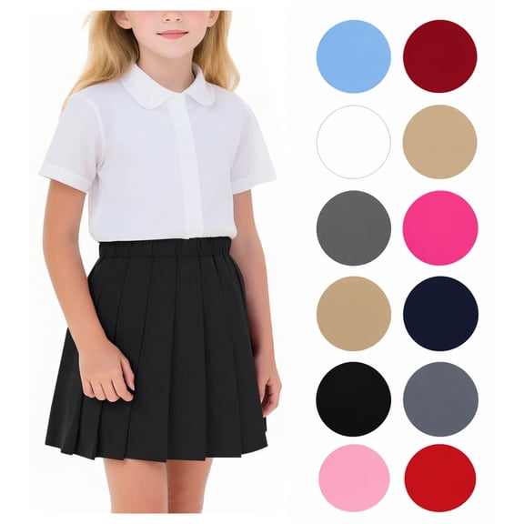 XRoczxe Girls Solid Pleated Skirt, Elastic Waist School Uniform Mini‑Skirt With Liner, Casual Preppy Short Skort For Daily Outfit| Black