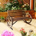thumbnail image 2 of Patio Furniture Sets Outsunny 41" Wooden Wagon Wheel Bench, Rustic Outdoor Patio Weather Resistance Furniture, 2-Person Slatted Seat Bench with Backrest, Carbonized,Outdoor Dining Sets, 2 of 5