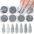 thumbnail image 1 of Juego de Lentejuelas Nail Art - 8 Polvos de Brillo - 12 Plata Ormromra CZMR-YX209, 1 of 8