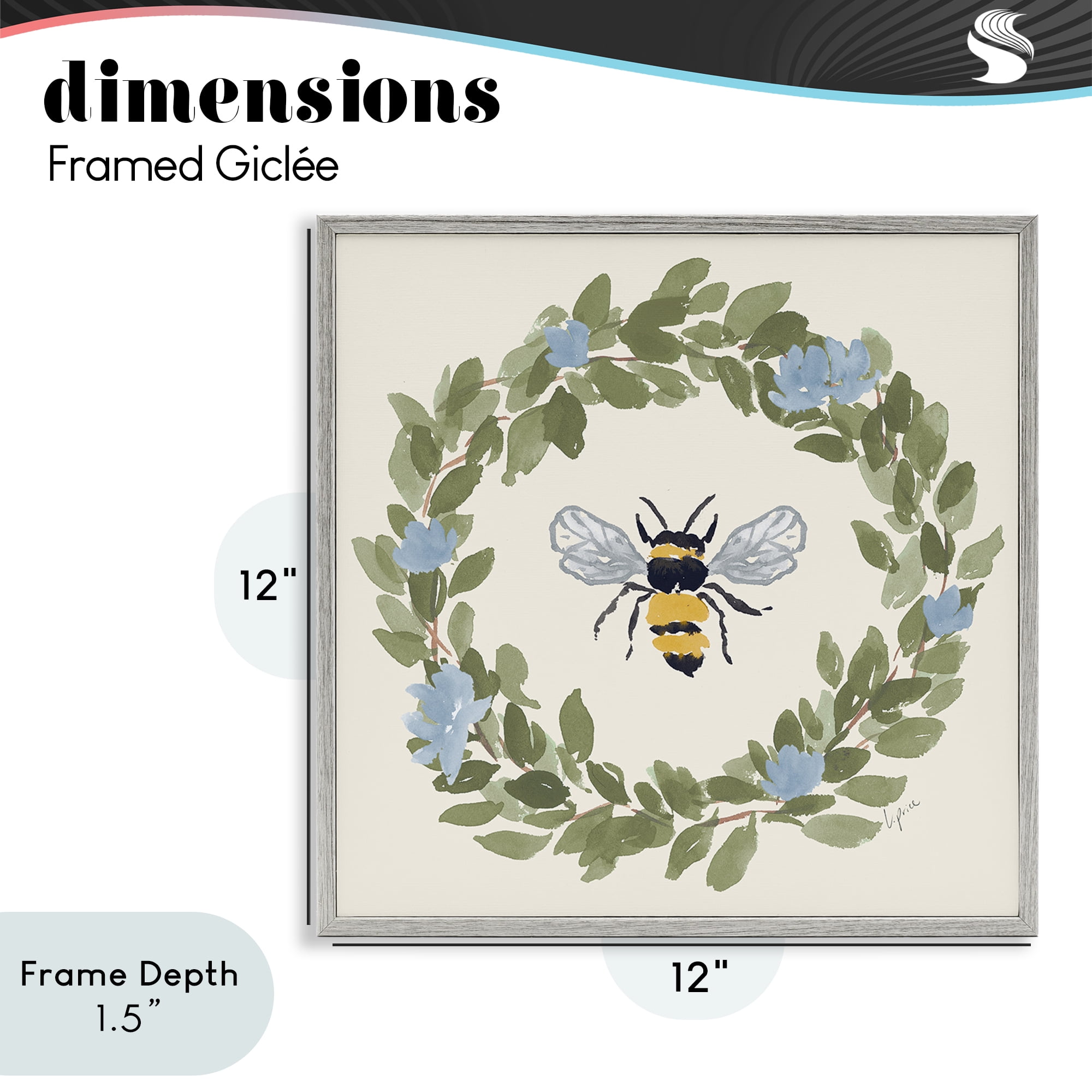 Stupell Industries Bee Celebration Wreath Gray Framed Giclee Art, design by Lucille Price