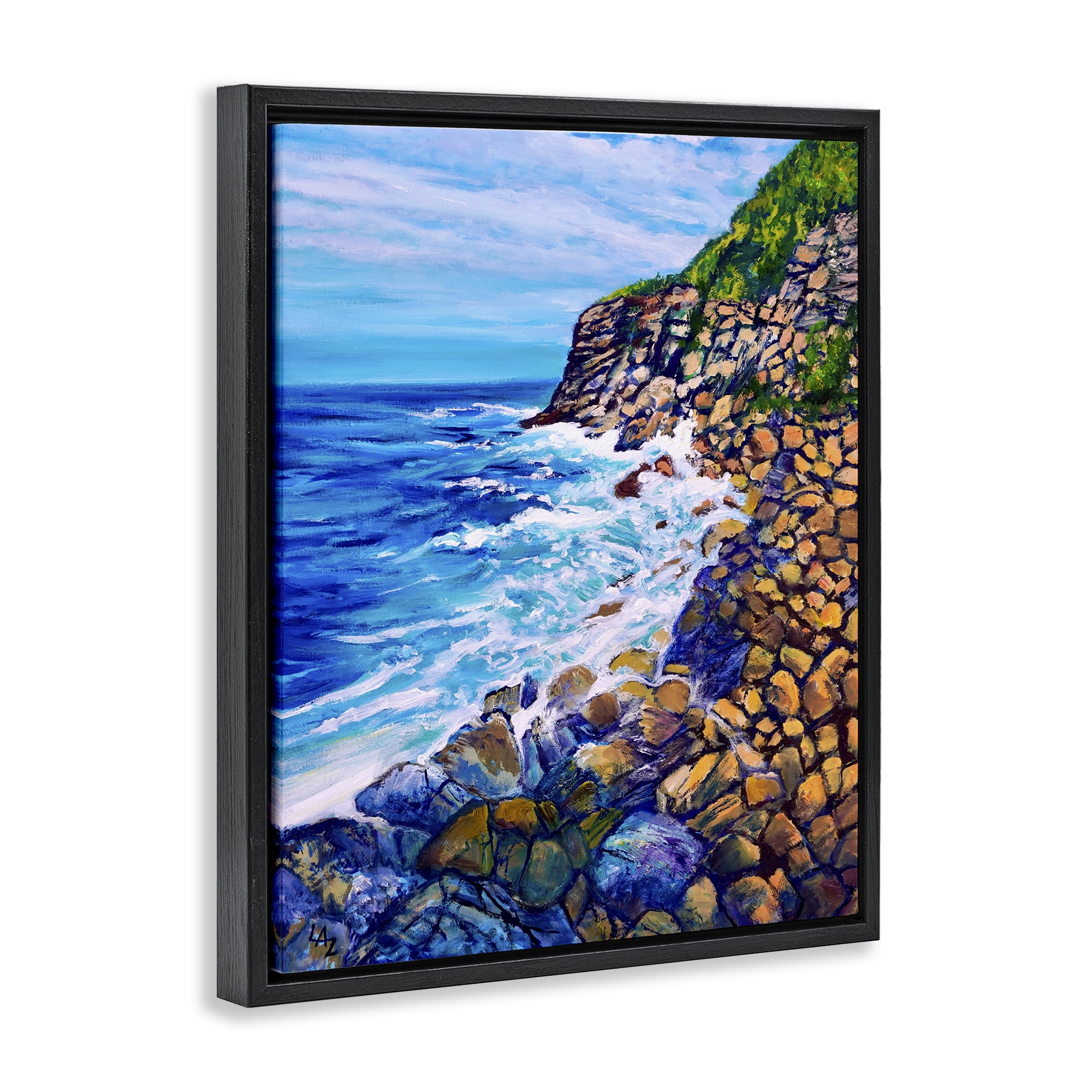 Stupell Industries Cliffside Ocean Spray Black Framed Floater Canvas Wall Art, design by Lee Ann Zirbes