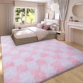 thumbnail image 5 of Janvonne Fluffy Checkered Area Rug for Living Room, 6x9ft Modern Soft Shag Plush Fuzzy Carpet for Bedroom Girls Boys Room Home Nursery Teens Dorm Decor,White and pink, 5 of 8