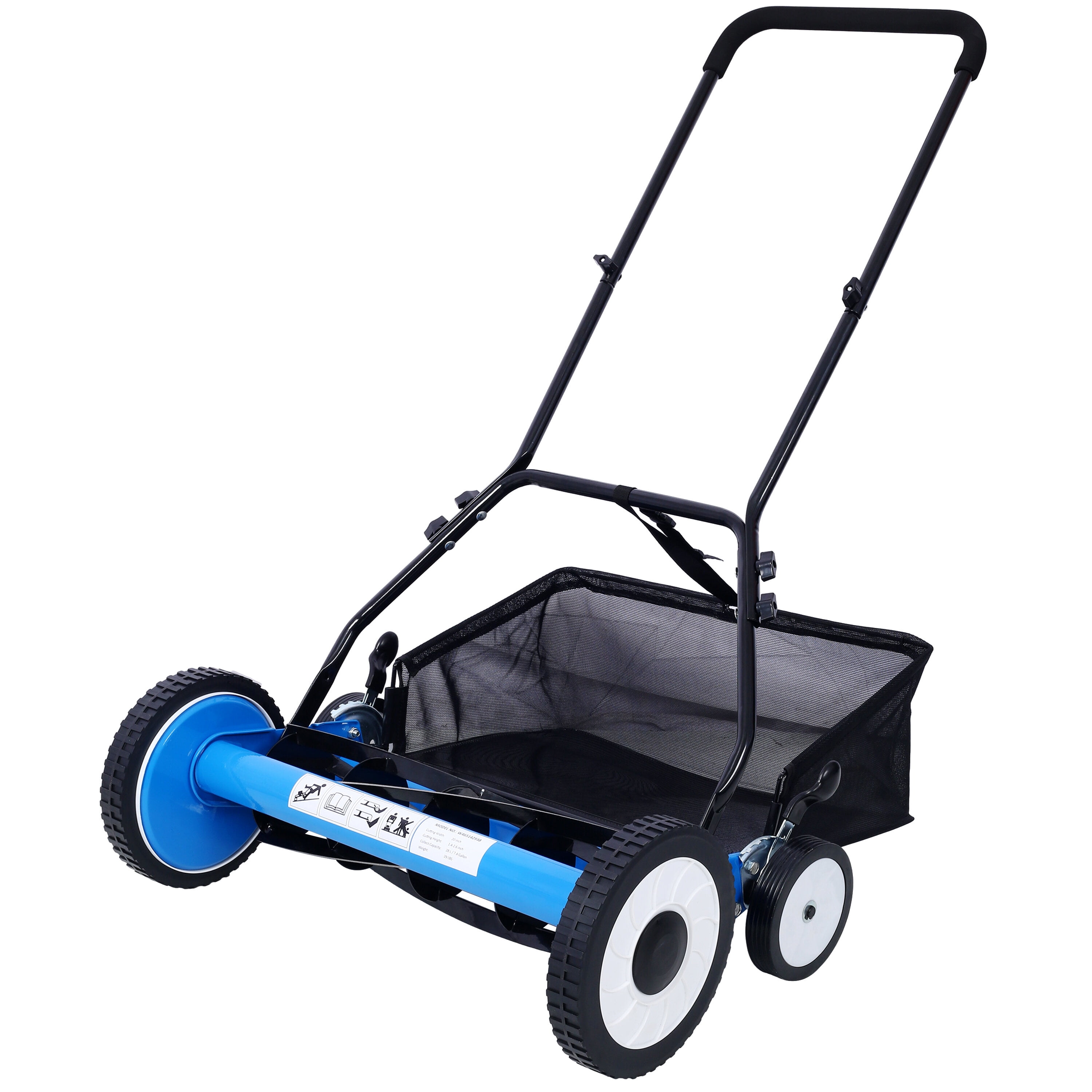 , 16-Inch 5-Blade Push Reel Lawn Mower with Grass Catcher, 4 WHEELS BLUE COLOR, Blue ,Steel ,