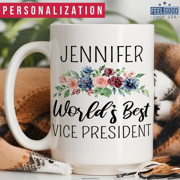World's Best Vice President Mug Personalized Gift For Her, Custom Name Mug, Floral Coffee Mug, Coffee Cup, Vice President Gift For Women, Ceramic Mug 11Oz