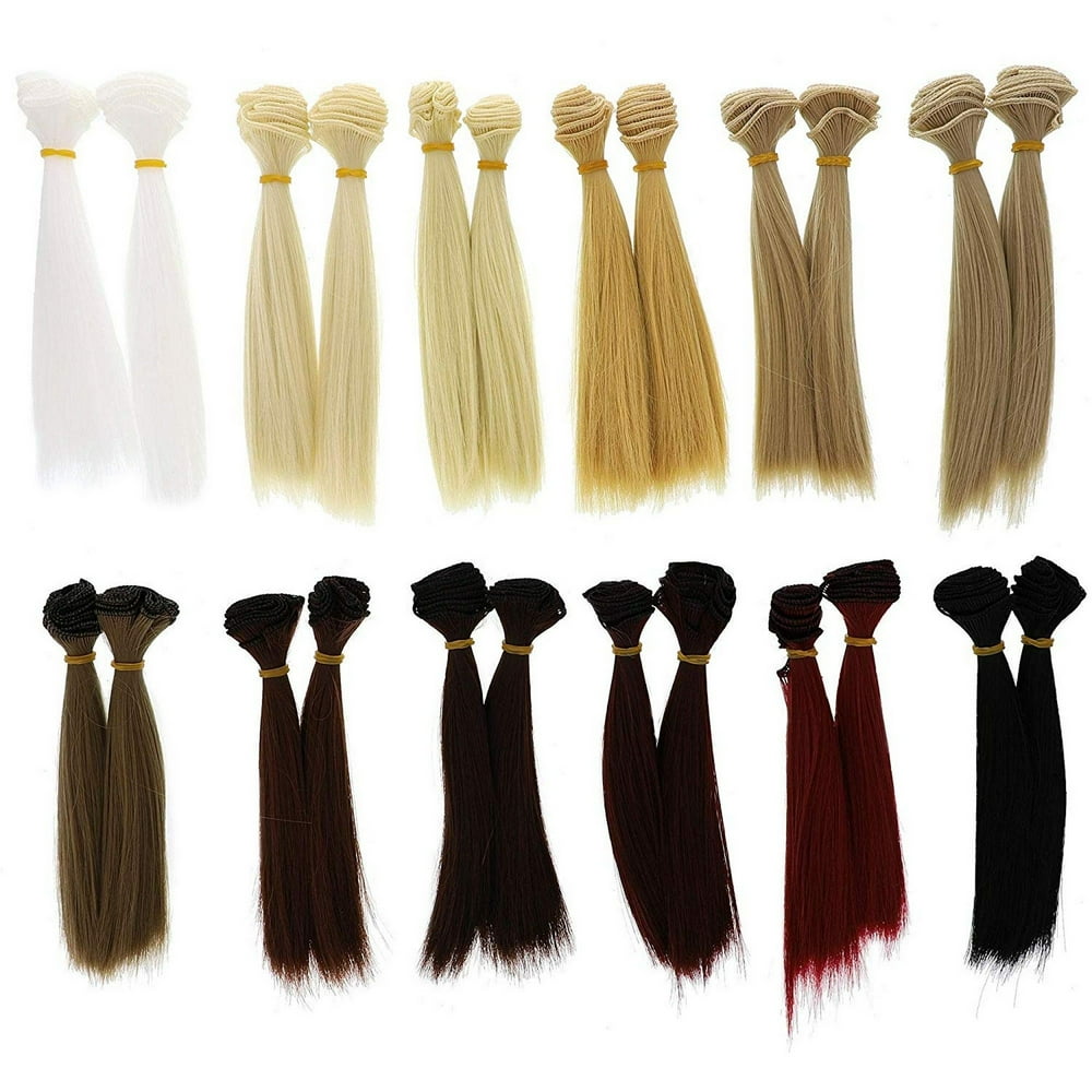 24 Pack Doll Hair Wefts, 5.9 x 39.4 inches, Doll Wig Straight Synthetic