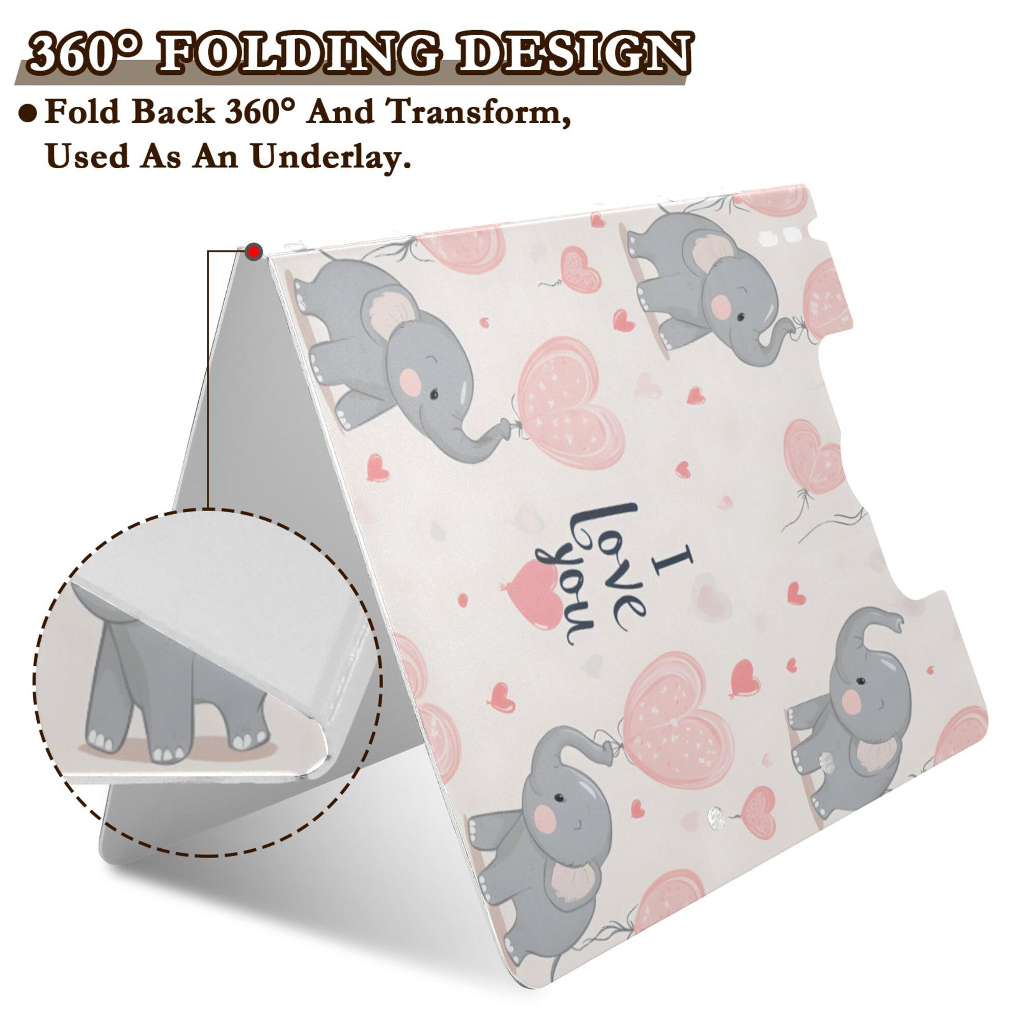 FORMRS A4 Clipboard Folder with Pen Holder Horizontal Foldable School Office Binder, Cute Elephant