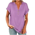 thumbnail image 1 of Womens Fashion Solid Button Shirt Female V-Neck Loose T-shirt Blouse, 1 of 9