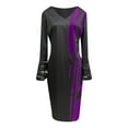 thumbnail image 4 of CEHVOM Femmes Grand Patchwork Robe Hip Wrap Jupe à Manches Longues Swing Robe Longue, 4 of 4