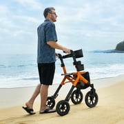 MAXWALK 12 All-Terrain Rollator Walker for Tall Users – Adjustable Height (Fits 56 to 7), Removable Seat, Lightweight Frame, Orange