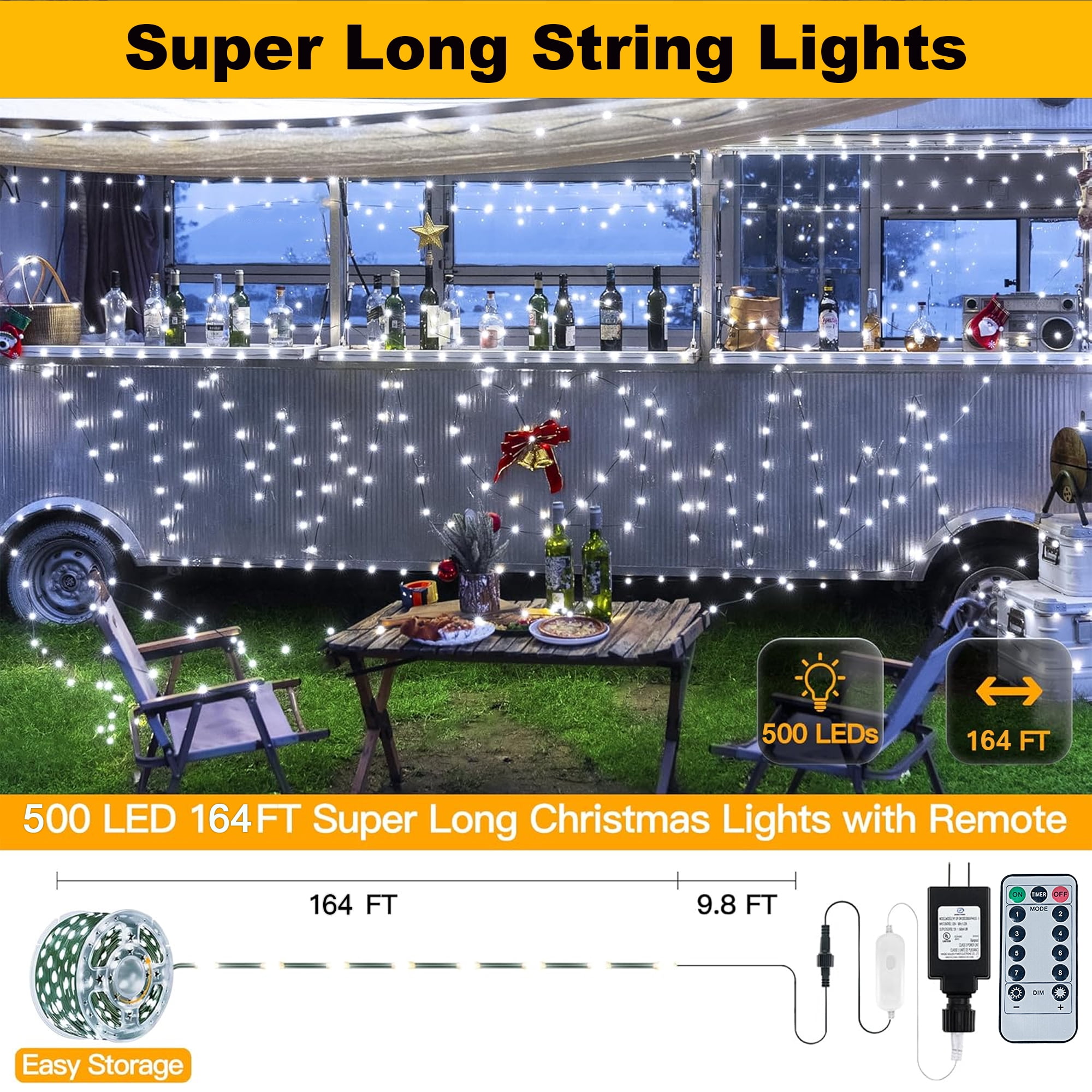 BOPORO Christmas Lights, 164 FT 500 LED Outdoor Waterproof Christmas Tree Lights with 8 Modes Remote Timer, Fairy Lights for House Yard Outside Indoor Xmas Decorations Warm White